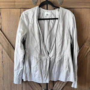 EUC Eileen Fisher Silver Crinkle Button Front Blazer Jacket Size 12